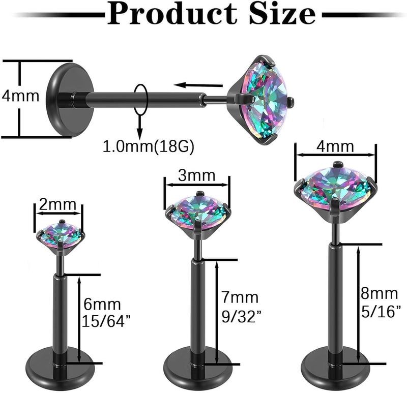 Gotumo Store 20G Flat Back Earrings Stud G23 Titanium Threadless Tragus Labret Cartilage Lip Medusa Conch Body Piercing Jewelry Hypoallergenic for Women Men - Image 2